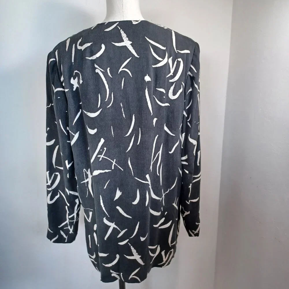Doncaster Blazer Jacket Black Cream Abstract Print One Button‎ Lined Womens 16